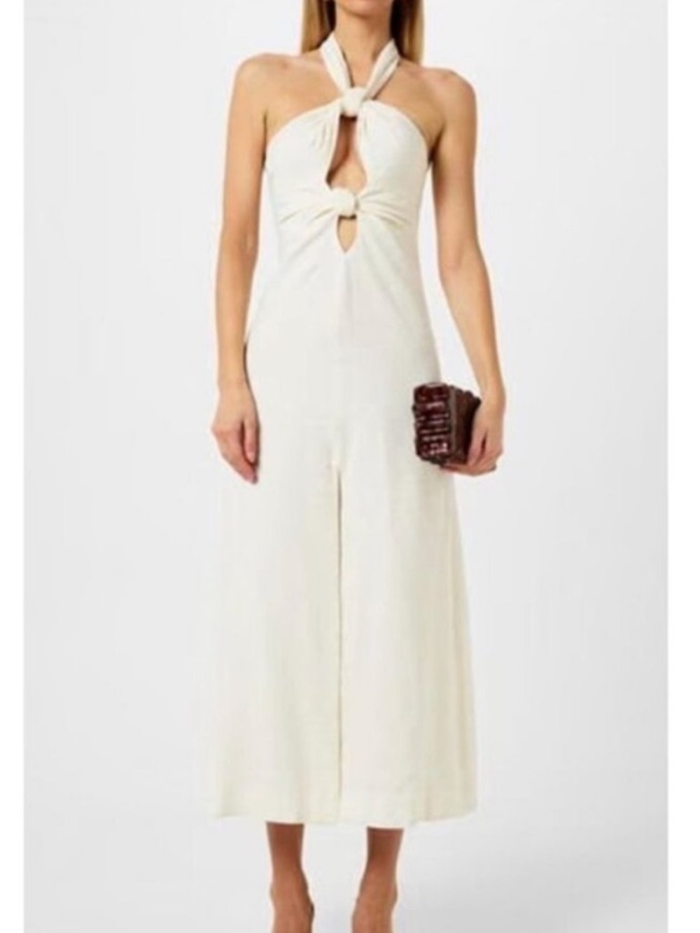 Cult Gaia Susana White Halter Knot Front Maxi Dress